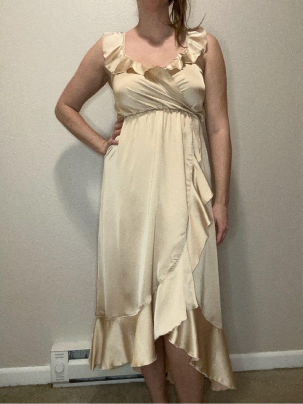 Show Me Your Mumu Samantha Ruffle Wrap Dress Size Medium Champagne